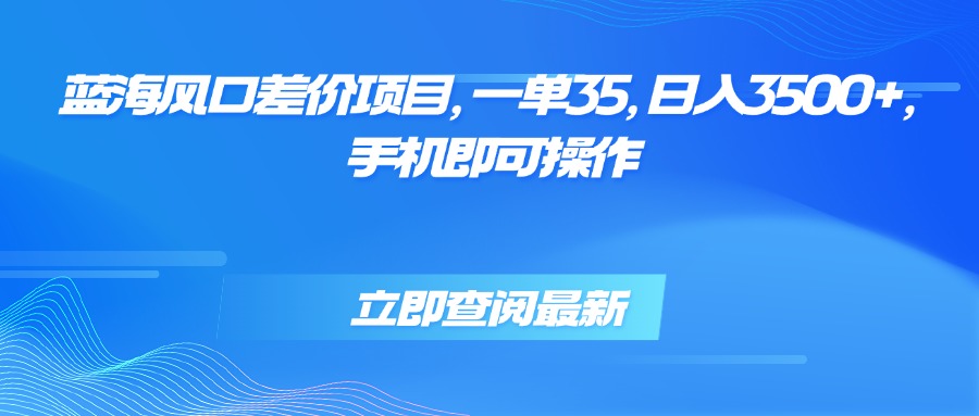 蓝海风口差价项目，一单35，日入3500+，手机即可操作