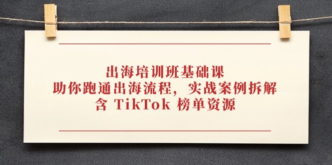 出海培训班基础课，助你跑通出海流程，实战案例拆解，含 TikTok 榜单资源