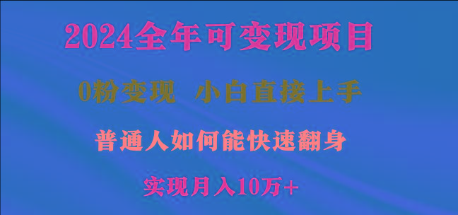 2024全年可变现项目，一天收益至少2000+，小白上手快，普通人就要利用互...