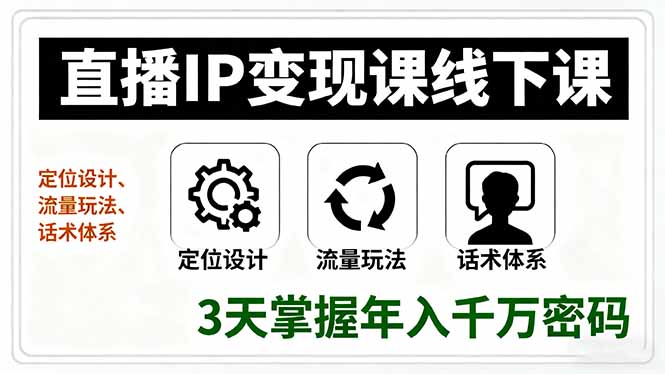 直播IP变现课线下课，定位设计、流量玩法、话术体系，3天掌握年入千万密码
