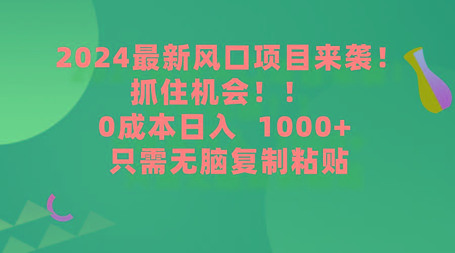 (9899期)2024最新风口项目来袭，抓住机会，0成本一部手机日入1000+，只需无脑复...