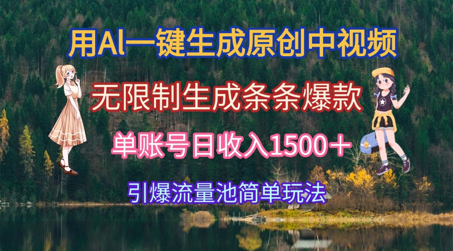 用Al一键生成原创中视频，无限制生成条条爆款，单账号日收入1500＋引爆...