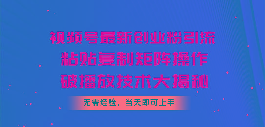 视频号最新创业粉引流，粘贴复制矩阵操作，破播放技术大揭秘，无需经验...