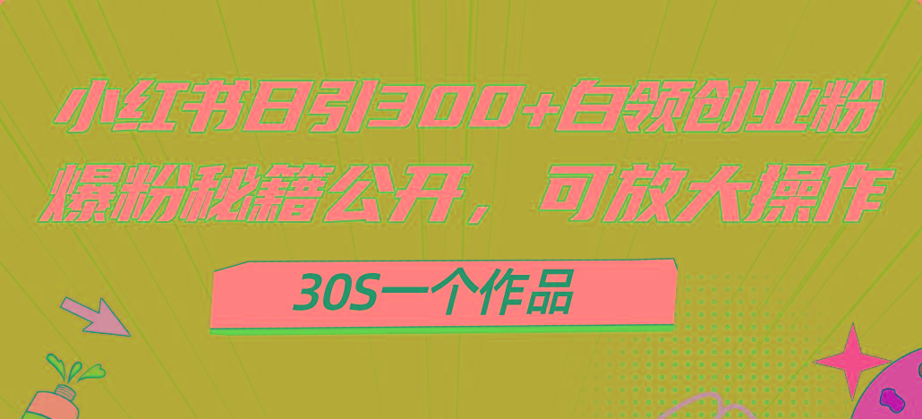 小红书日引300+高质白领创业粉，可放大操作，爆粉秘籍！30s一个作品