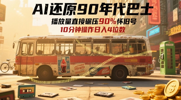 AI还原90年代巴士,一帧就让70后泪崩,播放量直接碾压90%怀旧号,每天操作十分钟,日入四位数