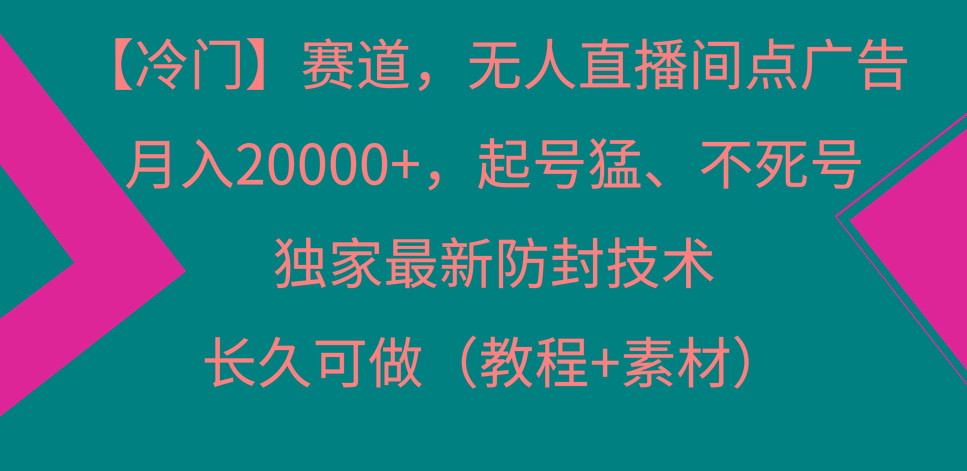 【冷门】赛道，无人直播间点广告，月入20000+，起号猛、不死号，独家最...