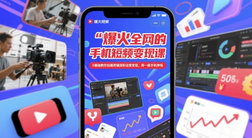 爆火全网的手机短视频变现课，0基础教你拍摄剪辑涨粉运营变现，用一部手机挣钱