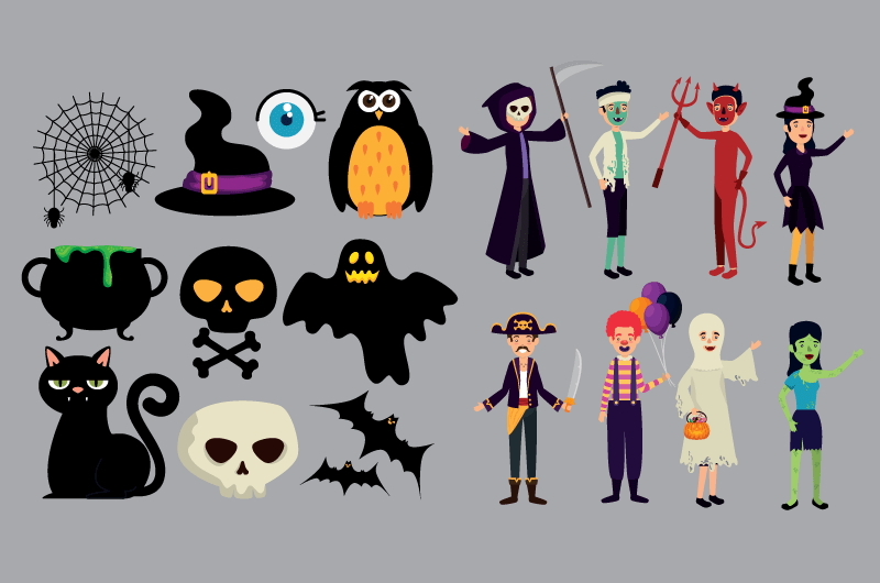万圣节人物集合矢量素材(EPS/PNG)