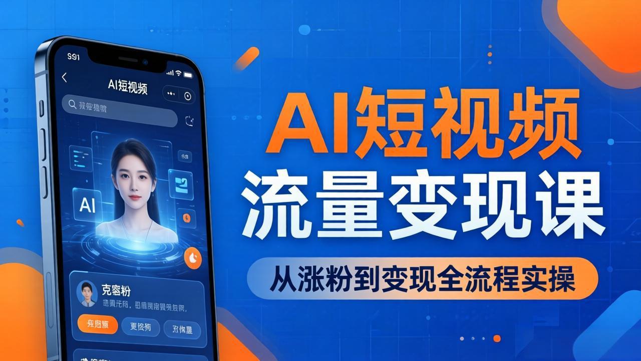 AI短视频流量变现课：一部手机玩转数字人克隆+爆款制作，从涨粉到变现全流程实操