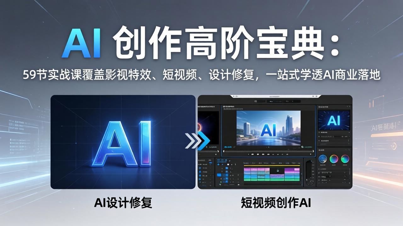 AI 创作高阶宝典:59节实战课覆盖影视特效、短视频、设计修复,一站式学透AI商业落地插图 AI 创作高阶宝典:59节实战课覆盖影视特效、短视频、设计修复,一站式学透AI商业落地插图