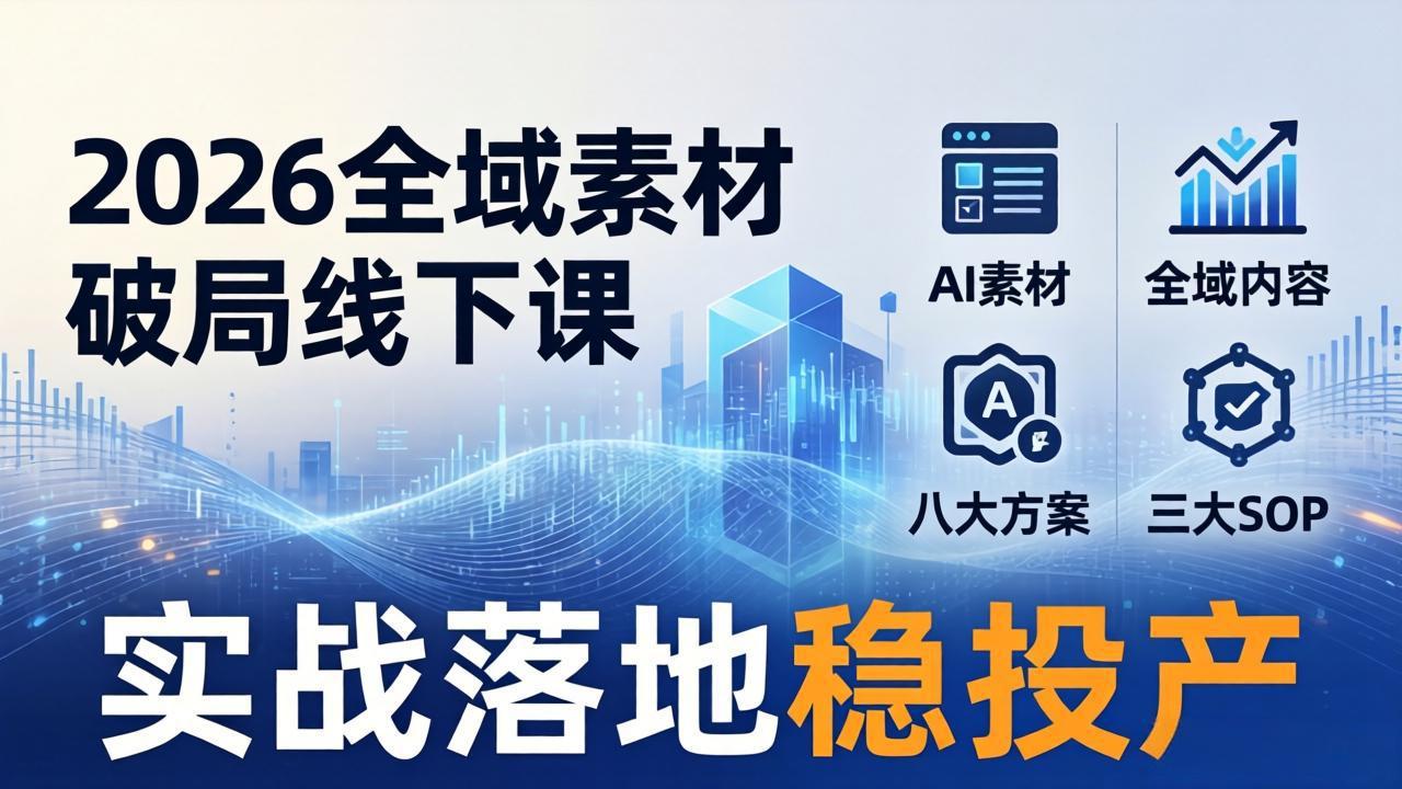 2026全域素材破局线下课:AI素材+全域内容+八大方案+三大SOP,实战落地稳投产插图 2026全域素材破局线下课:AI素材+全域内容+八大方案+三大SOP,实战落地稳投产插图