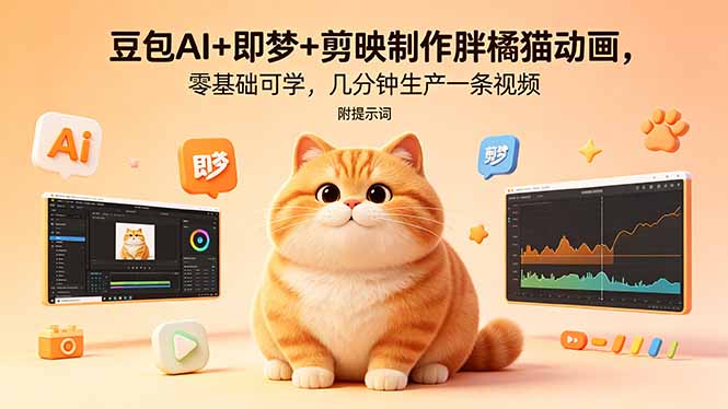 豆包AI+即梦+剪映制作胖橘猫动画,零基础可学,几分钟生产一条视频,附提示词插图 豆包AI+即梦+剪映制作胖橘猫动画,零基础可学,几分钟生产一条视频,附提示词插图