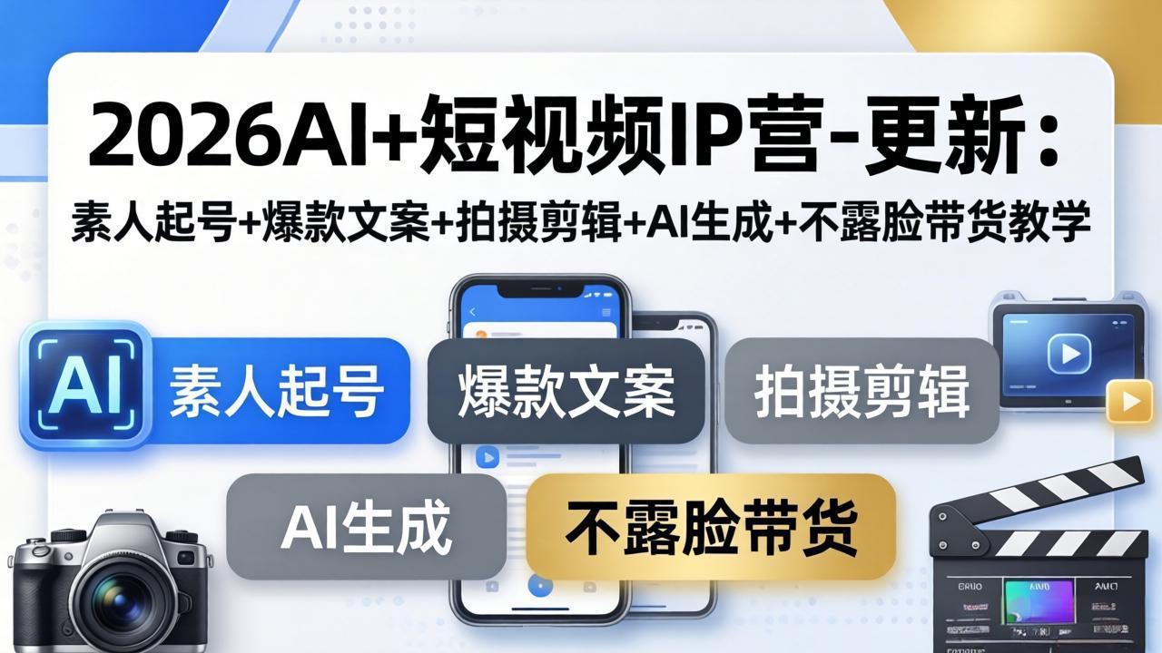 2026AI+短视频IP营-更新:素人起号+爆款文案+拍摄剪辑+AI生成+不露脸带货教学插图 2026AI+短视频IP营-更新:素人起号+爆款文案+拍摄剪辑+AI生成+不露脸带货教学插图