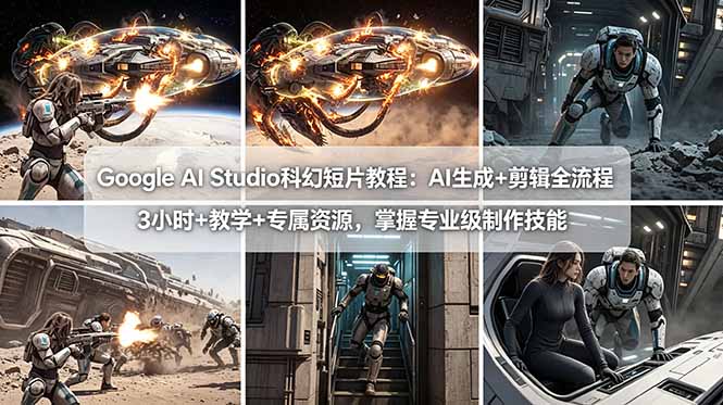Google AI Studio科幻短片教程：AI生成+剪辑全流程，3小时+教学+专属资源，掌握专业级制作技能