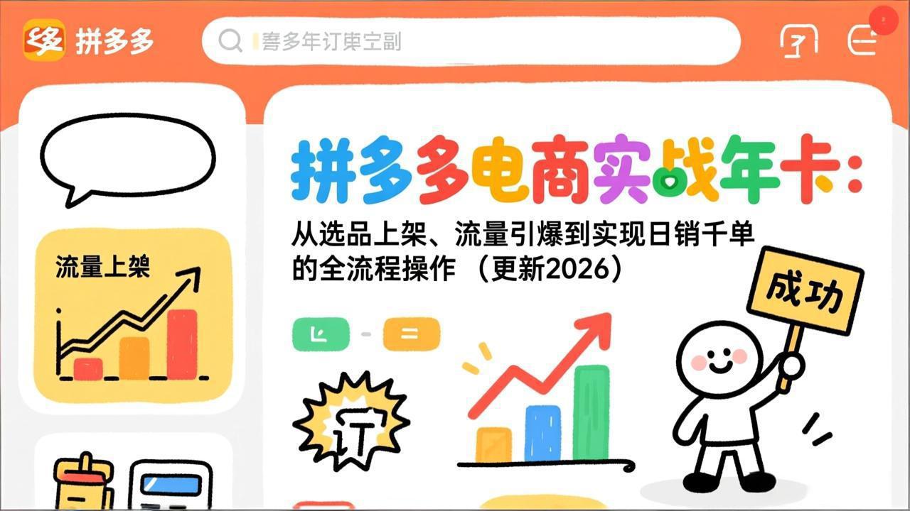 拼多多电商实战年卡:从选品上架、流量引爆到实现日销千单的全流程操作(更新2026年3月插图 拼多多电商实战年卡:从选品上架、流量引爆到实现日销千单的全流程操作(更新2026年3月插图