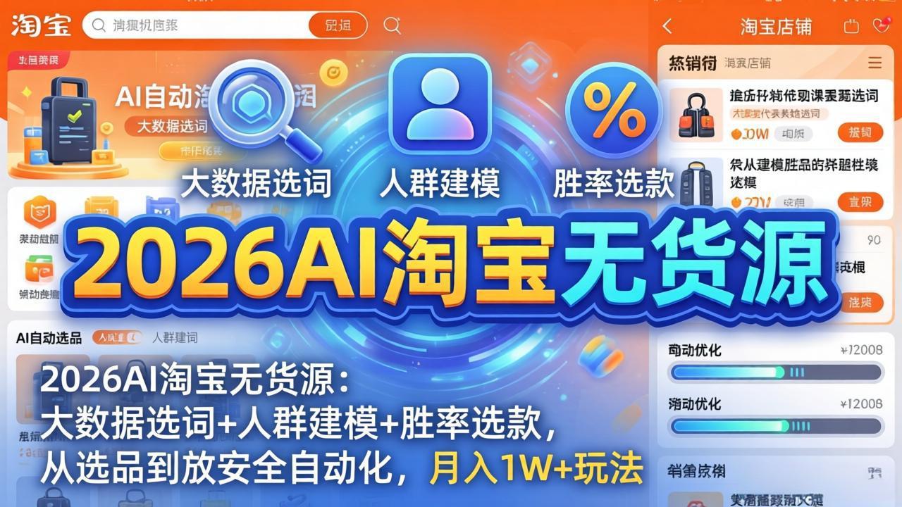 2026AI淘宝无货源:大数据选词+人群建模+胜率选款,从选品到放大全自动化,月入1W+玩法插图 2026AI淘宝无货源:大数据选词+人群建模+胜率选款,从选品到放大全自动化,月入1W+玩法插图