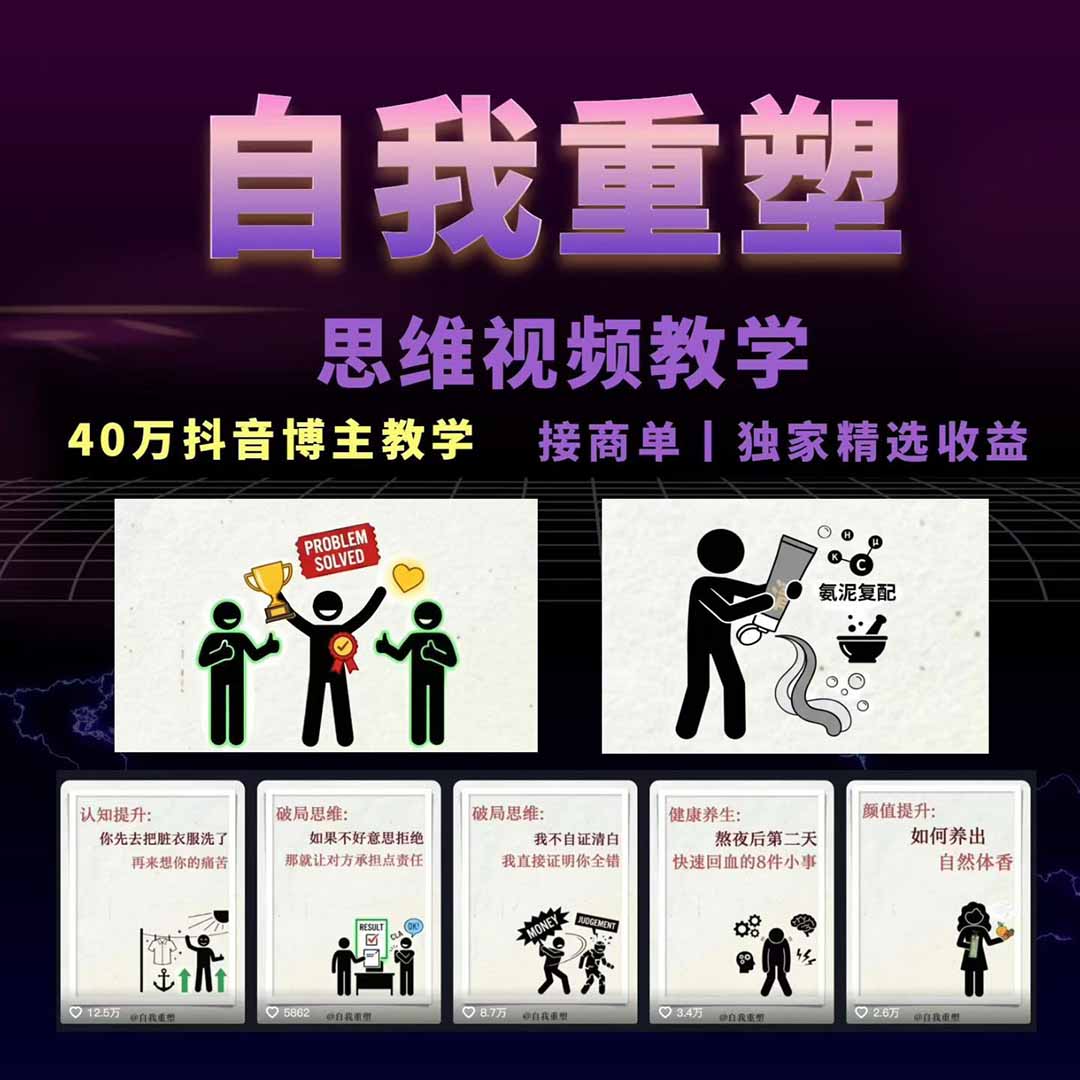 40w博主自我重塑AI思维动画教程，视频剪辑+抠图+音频+封面制作，接商单+独家精选收益插图(1)