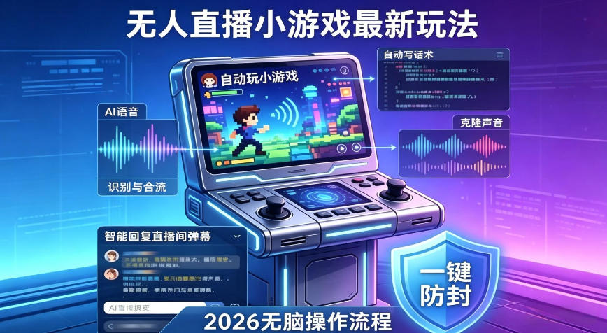 2026年AI无人直播小游戏全流程，不违规不封号，开启创业副业增收之路，小白月入1w+【揭秘】