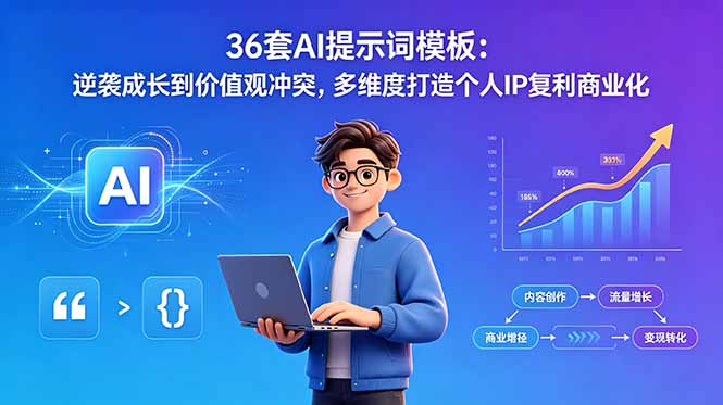 36套AI提示词模板：逆袭成长到价值观冲突，多维度打造个人IP复利商业化插图