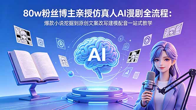 80w粉丝博主亲授仿真人AI漫剧全流程：爆款小说挖掘到原创文案改写建模配音一站式教学插图