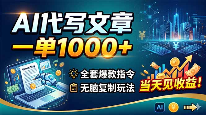 AI代写文章，一单1000+，全套爆款指令+无脑复制玩法，当天见收益！插图