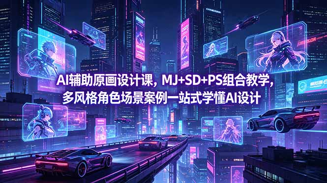 AI辅助原画设计课，MJ+SD+PS组合教学，多风格角色场景案例一站式学懂AI设计插图