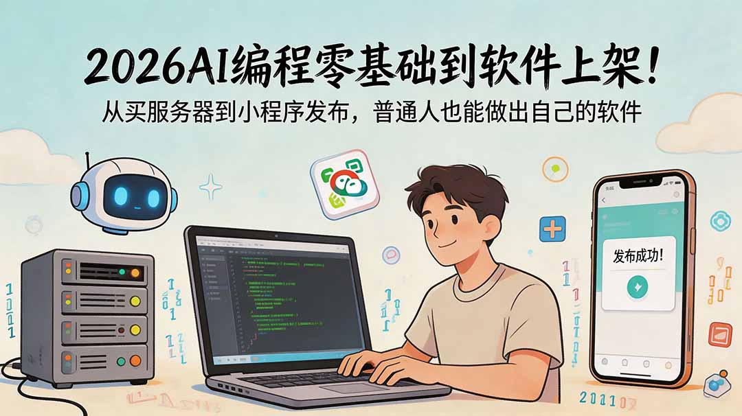 2026AI编程零基础到软件上架！从买服务器到小程序发布，普通人也能做出自己的软件插图
