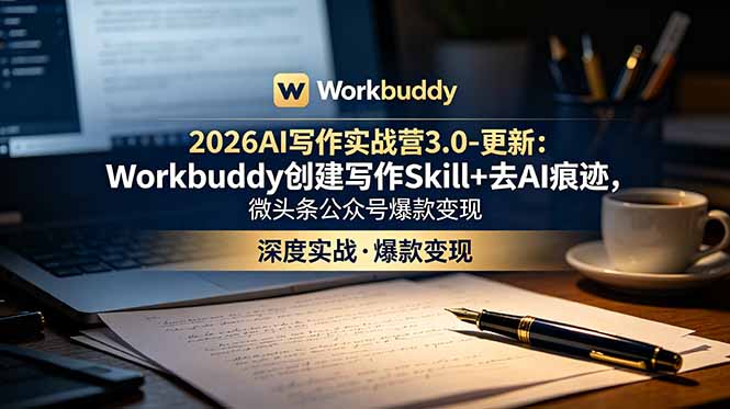 2026AI写作实战营3.0-更新：Workbuddy创建写作Skill+去AI痕迹，微头条公众号爆款变现插图